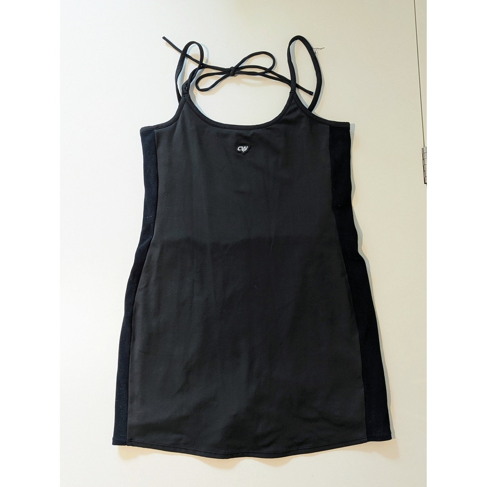 Courting Beverly Hills Black Tennis Dress Tie Straps Ribbed Panels Size Medium